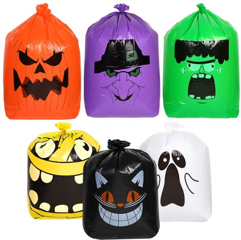 6stk Halloween-Laubsäcke für Rasen, Halloween Kürbis Taschen Hexe Geist Schwarze Katze Mumie Frankenstein Halloween Müllsäcke mit Drehverschluss für Draußen Garten Rasen Hof Dekorationen