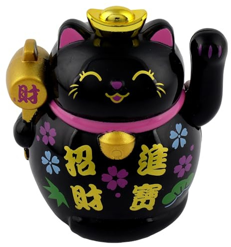 Freak Scene Glückskatze Mini Maneki-Neko Schriftzeichen schwarz Solar 5cm Winkekatze Lucky cat
