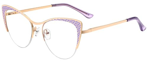 Dollger Lunettes anti-lumière bleue yeux de chat Mode demi-cadre en métal Stylé Lunettes anti-lumière bleue Protection UV