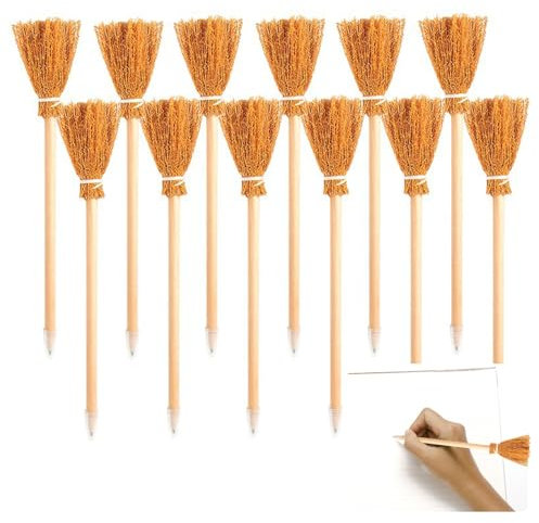 LingJia 12 Piezas Lápices de Madera, Escoba de Bruja y Varita Mágica Halloween, Decoración y Regalo para Cumpleaños