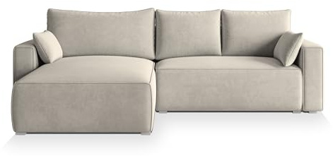 Masseno Ecksofa FORIL mit Schlaffunktion L-Form, Sofa mit Bettkasten, Wohnzimmersofa, Couch, Soffa, Bettsofa, Couchgarnitur- Creme, Monolith 04
