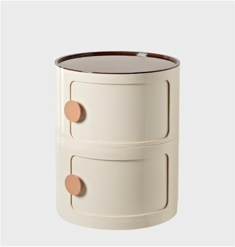 BVFDPPWQ Round Bedside Cabinet, Nordic Bedside Nightstand, Bedside Table with Sliding Doors, Storage Cabinet, Round Chest of 2 Drawers for Bedroom, Living Room