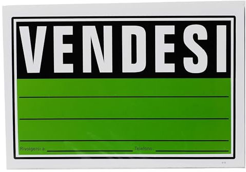 Cartello Vendesi in PVC Plastificato 30x20cm per Visibilita a Distanza Resistente agli Agenti Atmosferici Con Spazio per Nome e Telefono Adesivo per Porte, Vetrine, Cancelli 5202439