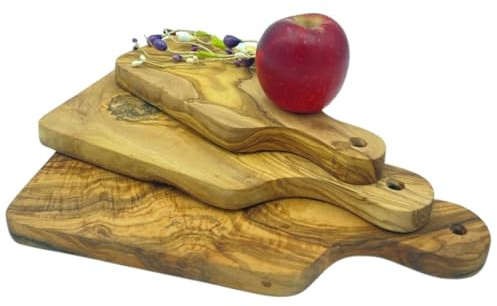 Ensemble de 3 Planches à Découper en Bois d'Olivier, Planches de Service Artisanales, Cuisine et Présentation