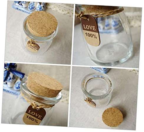 DECHOUS 12pcs Glass Favor Jars Cork Lids for Wedding Favors Apothecary Jars As Honey Pot Bottles Label Tags for Spices Candy and Candle Making