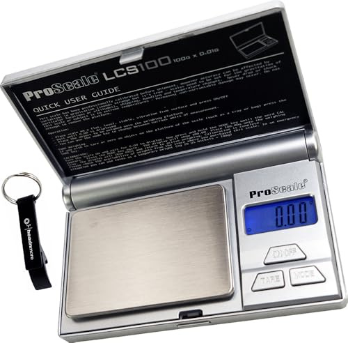 HEADNMORE® Bundle - PROSCALE® Taschenwaage Feinwaage Digitalwaage LCS100 (100x0,01g) +Schlüsselanhänger