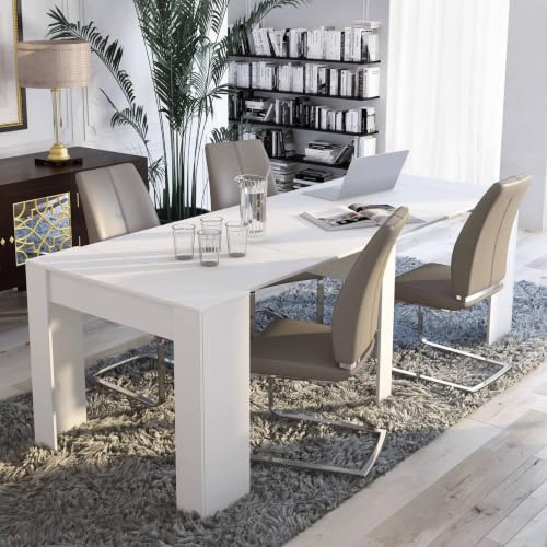 Dmora - Console Extensible Maclodio, Transformable en Table à Manger, Gain de Place et Extensible jusqu'à 237 cm, 90-237x76,6x90 cm, Blanc