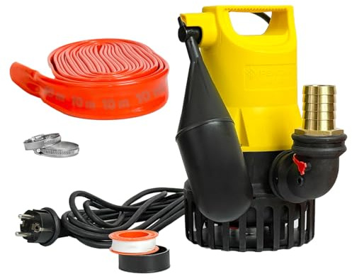 Jung Pumpen JP09387 U5KS Set – Jung U 5 KS Schmutzwasserpumpe mit 10 m Schlauch, DN 32 Anschluss, Tauchpumpe Keller Entwässerung Abwasserpumpe Zubehör