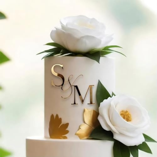 Personalized Bride & Groom's Initials Wedding Cake Topper, Custom Wedding Cake Decoration, Engrave Acrylic Signs for Engaged Anniversary, Birthday Gifts