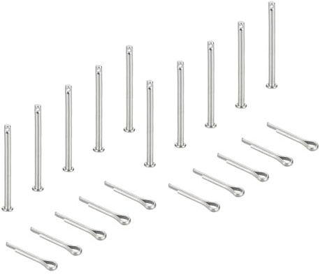 sourcing map Gabelkopfstifte, M3 x 40 mm, 304 Edelstahl, Einloch, Flachkopf, Anhängerkupplung, Verschlusssysteme mit Splinten für Möbelmontage, Anhänger, Rasenmäher, Silber, 10 Stück