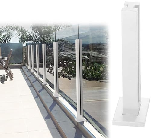 barandilla de cristal, Pasamanos de escalera de vidrio blanco, pilar de soporte de panel de vidrio cuadrado for patio, piscina, terraza y porche.(White mid Post,90cm(35 3/8))