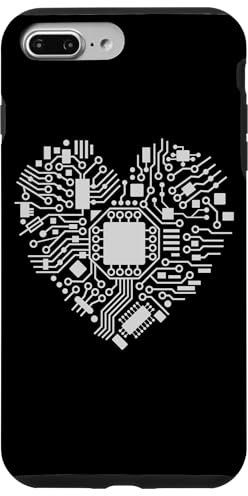 Carte mère circuit puce sombre informatique coeur graphique Coque pour iPhone 7 Plus/8 Plus