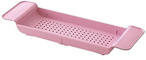 Bandeja de baño con agujero de drenaje de longitud ajustable para cocina, color rosa