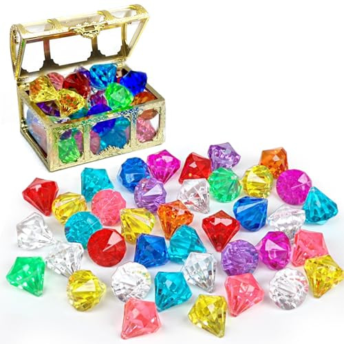 CHUANFU 30 Stück Diamanten Kinder, 25 mm Groß Edelsteine für Kinder, Bunt Acryl Diamanten, Piratenschatz mit Piraten Schatzkiste, Spiel Kristalle Transparent für Piraten Deko, Piraten Schatzsuche