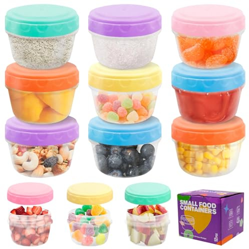 Griwuut Paquete de 12 recipientes de 75 ml para aderezos de ensalada para llevar con tapa, mini recipientes para salsas, pequeños recipientes para alimentos para condimentos y recipientes para el