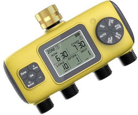 Contrôleur d'arrosage programmable à 4 canaux - Design efficace - Systèmes d'arrosage pour serre et cour - Minuterie d'irrigation