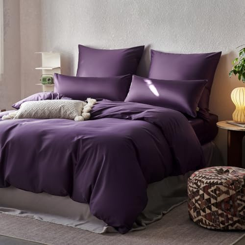 SALAD HOUSE Satin Bettwäsche 200x200, Set, Lila – 100% ägyptische Baumwolle | Kühlend im Sommer, atmungsaktiv und weich; bügelleicht, bei 60 °C waschbar, mit Reißverschluss, OEKO-TEX zertifiziert