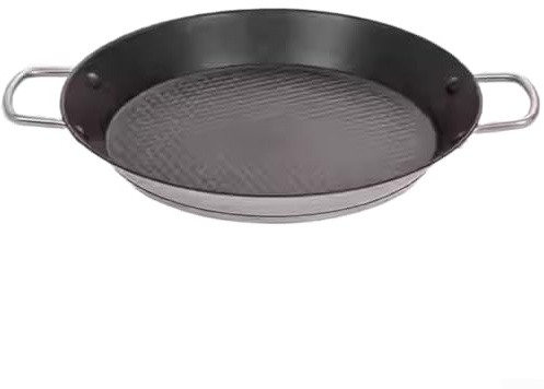 Sartén comercial de carne de res corta, acero inoxidable con patrón de escamas de pescado antiadherente, parte inferior compuesta reforzada y asas dobles para un fácil manejo (26 cm)