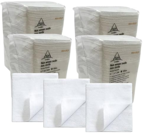 pack de 400 gasas de máxima calidad y absorción.Gasas de 4 capas para cura de heridas, desinfección de la piel,aplicación de cremas, limpieza de material,fabricación EUROPEA