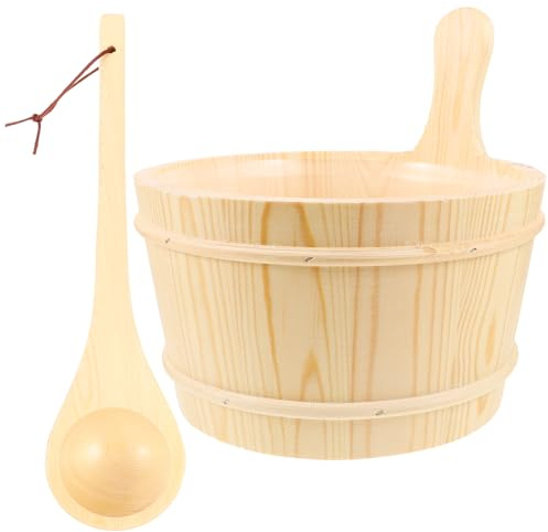 jojofuny Sauna holzeimer mit Kelle Holzbadewanne Langlebig für Sauna und Dampfbad Zuhause und Gewerblich Geeignet Natürliches Holzdesign Robust und Ästhetisch