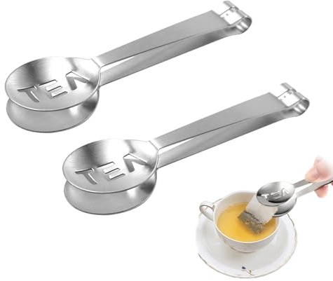 2Psc Tea Bag Squeezer Tongs, Stainless Steel Teabag Squeezer Tool, Non-Slip Grip Teabag Clips, Tea Bag Holder Tea-Tongs Strainer Clip Spoon for Gripping Teas Bags Ice Sugar Cubes for Tea-Lovers