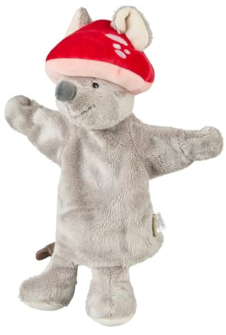 Sterntaler Handpuppe Maus mit Fliegenpilzhut, Kinder- und Babyspielzeug, weicher Flausch, Kopf wattiert mit Polyesterwatte, 32 × 26 × 12 cm – grau