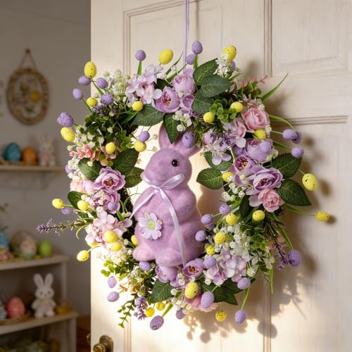 40cm LED Osterkranz Haustür Mit Osterei, Künstlicher Frühlingskranz, Türkranz Ostern, Türkranz Frühling, Osterkranz Tür, Osterdeko Türkranz, Dekorative Türdeko Für Ostern (C)