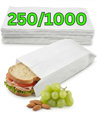 Loxato 250 Sachets Papier Kraft Alimentaire Sandwich - Blanc 10x5,5x25 cm | Sac Papier Sandwich, Emballage Boulangerie, Pâtisserie, Bonbon, Café, Pochette Kraft, Contact Alimentaire