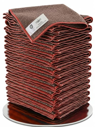 Wowtowelz Mikrofasertücher für Küche, Bad, Haushalt und Auto - Reinigungstücher, Putzlappen, Wischtücher aus recyceltem Plastik 6er Set - 40x40cm - Grau/Rot