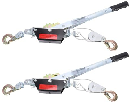 RiToEasysports Come Along Winch Steel Cable Puller 2 Pack 4400 Lbs Capacity with 2 Hooks Rubber Handle Dual Gears for Vehicle RV Towing Lifting and Workshop Use