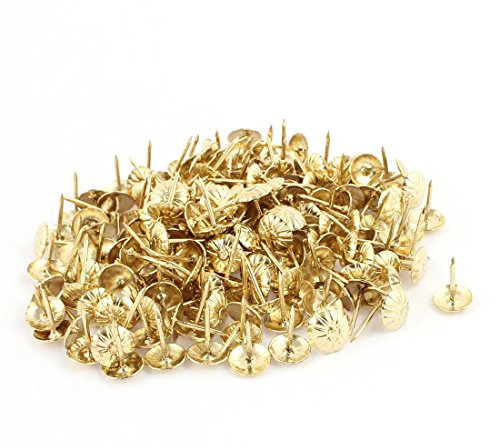sourcing map Clou Tapissier 7/16 pouce Diamètre Chrysanthème Clou Punaise Doré 200Pcs