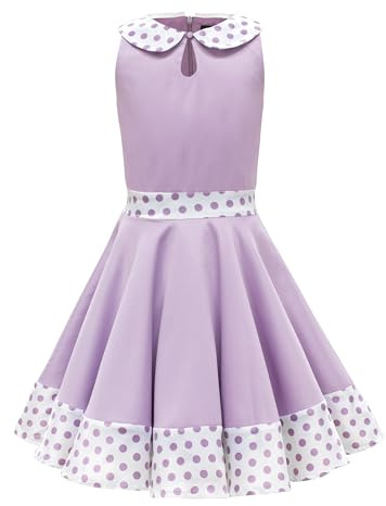 BlackButterfly Vestito Bambina Zoey Colletto Tondo | Gonna a Ruota, Senza Maniche, Profili a Pois a Contrasto, Foderato, Zip Dietro, 3-14 Anni