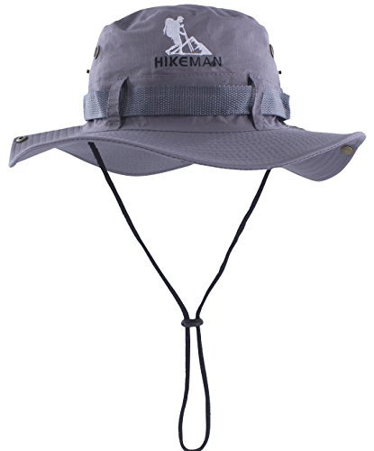 HIKEMAN Bucket Hat Fischerhut Sonnenhut - Sommerhut Sonnenschutz Gartenhut mit Kinnband,Outdoor Wanderhut Anglerhut for Damen Herren(grau,60)