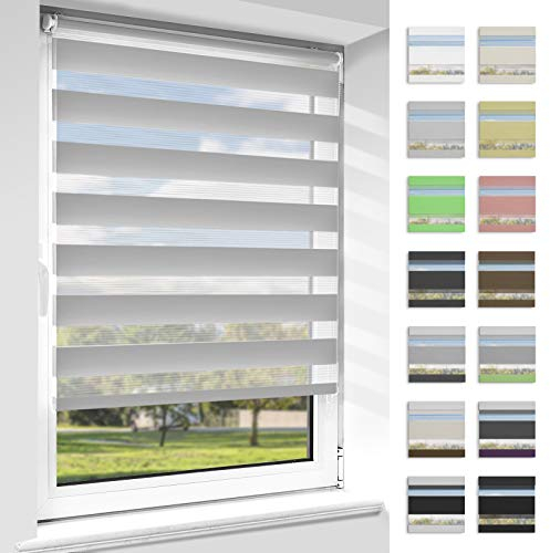 OUBO Doppelrollo Klemmfix ohne Bohren Grau B70 x H200cm (Stoffbreite: 66cm), Duo Rollo für Fenster und Tür, Fensterrollo Sonnenschutz & Sichtschutz