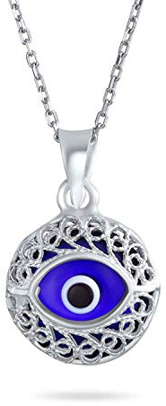 Bling Jewelry Amulette De Protection Spirituelle Turque Cercle Rond Mobile Flottant Bleu Nazar Marine Pendentif Breloque Œil Maléfique En Filigrane Collier Pour Femme Pour Ado En Argent Sterling 925