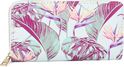 styleBREAKER Damen Geldbörse mit verschiedenen Sommerlichen Motiven, Reißverschluss, Portemonnaie 02040143, Farbe:Strelizie - Hellblau-Grün-Gelb