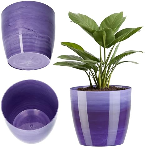 KADAX Flowerpot, fioriera, secchio di fiori rotondi in plastica, pentola per cactus, felci, stufato lucido per balcone, appartamento e terrazza (⌀ 18 cm, viola)
