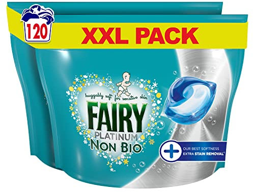 Fairy Non Bio Pods Washing Liquid Laundry Capsules, Fairy Pods, 120 Washes, Platinum With Extra Stain Removal For Sensitive Skin