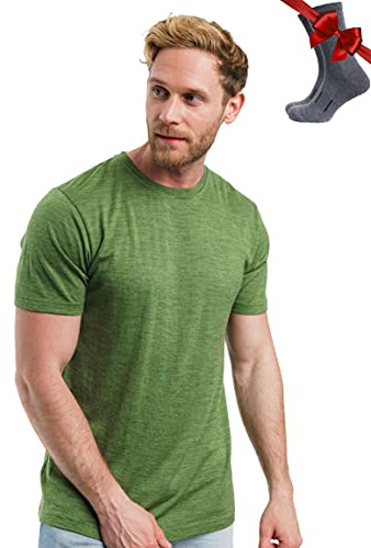 Merino.tech Camiseta Lana Merino Hombre - Camiseta Interior Hombre 100% de Lana Merino con Calcetines (Olive Grove, XX-Large)