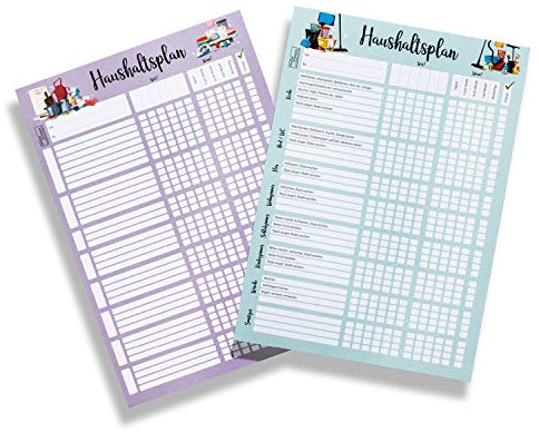 DESIGN WUNDER® Haushaltsplan zum Selberschreiben A4 [70 Blatt] Haushaltsplaner Familie mit Aufgaben (2-teilig) – Wochenplaner A4 als Putzplan für Familien (Familienorganizer)
