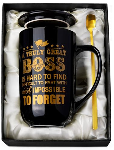 Boss Mug, Worlds Best Boss Mug, Best Boss Gifts for Men Manager Mentor | 18OZ Black Matt Ceramic Coffee Mug, Gifts on Birthday, Leaving, Retirement, Christmas, Dishwasher and Microwave Safe