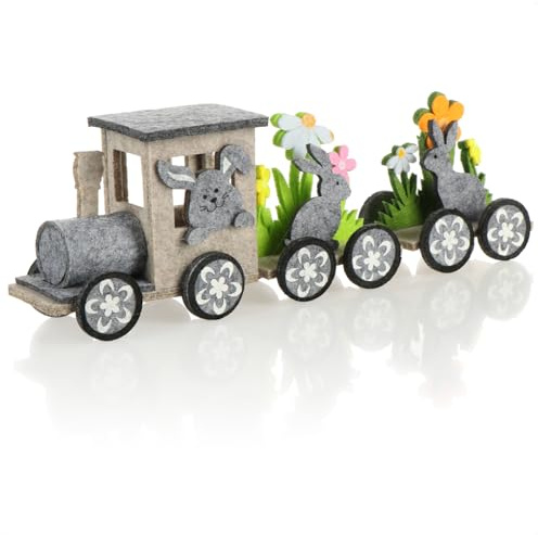 com-four® Supporto Decorativo in Feltro - Treno Pasquale Decorativo da posare - Treno con Coniglietto Pasquale e Fiori - Decorazione Pasquale