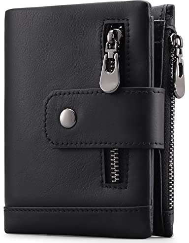 SENDEFN Herren Geldbörse aus Leder, Geldbeutel Herren Bifold mit RFID Schutz, Portemonnaie im Hochformat mit Reißverschluss Münzfach