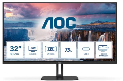 AOC Q32V5CE - 32 Zoll QHD Monitor, Lautsprecher (2560x1440, 75 Hz, HDMI, DisplayPort, USB-C, USB Hub) schwarz