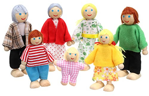 Lifreer Dolls Houses, Dolls House Furniture, Wooden Doll House, Sets of 7 People Dolls House Accessories for Doll House, House Family Furniture Miniature