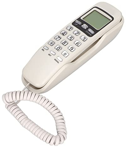 Téléphone Filaire, Téléphone Fixe Avec Fonction Flash et Clavier À Gros Boutons, Aucune Alimentation Secteur Requise, Sonneries Réglables et Écran LCD, Mural pour la Maison, L'Hôtel (Blanc)