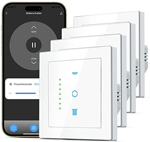 CURRYSMARTER Interruttore Wi-Fi per tapparelle, [6 gen] veneziane con LED controllabile, controllo tapparelle compatibile con Echo Alexa/Google, 4 pezzi