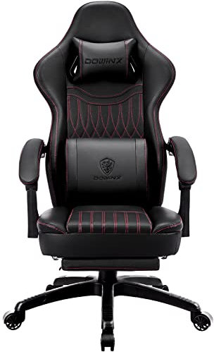 Dowinx Chaise Gaming, Coussin Plat Large Fauteuil Gamer avec Repose-Pieds, Chaise Gamer avec Support Lombaire, Fauteuil Ergonomique avec Massage, Racing Chaise Réglable pour PC, Noir