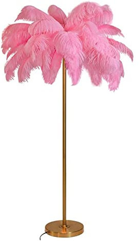 REVIOX Lampadaire Palmier, éLéGant Lampadaire Plume D'Autruche Naturelle, Lampe De Chevet Chambre Princesse Romantique, éClairage DéCoratif (Rose,63inX23.6in)