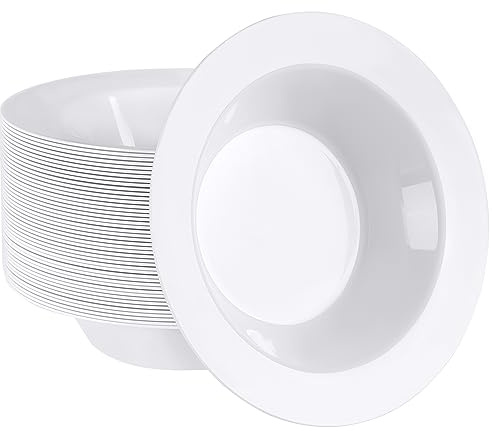 SETUP [12 oz. - 50 Piece White Plastic Bowls, Disposable Plastic Soup Bowls - Premium Heavy-Duty Dessert Bowls for Wedding, Party and All Occasions